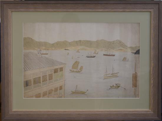 Early 19th century Hong Kong School View of Hong Kong harbour 11.75 x 18in.